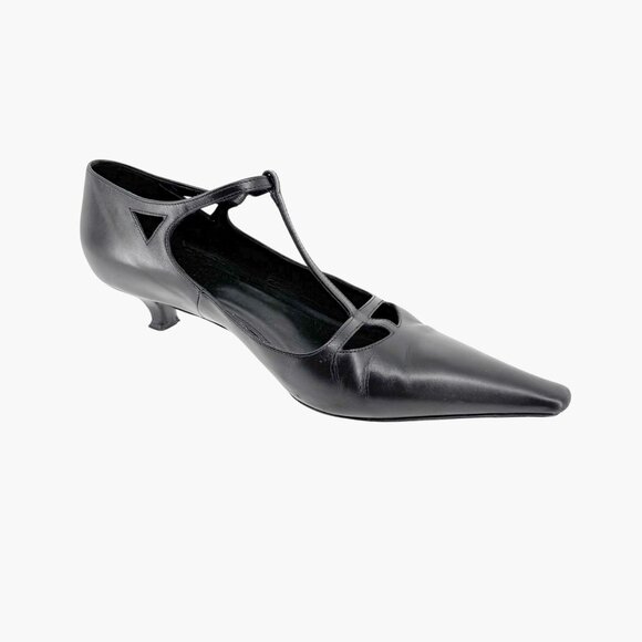 The Row Cyd Mary Jane Kitten Pumps Size 39 US 9 Black Leather Pointed Low Heel - Picture 13 of 16